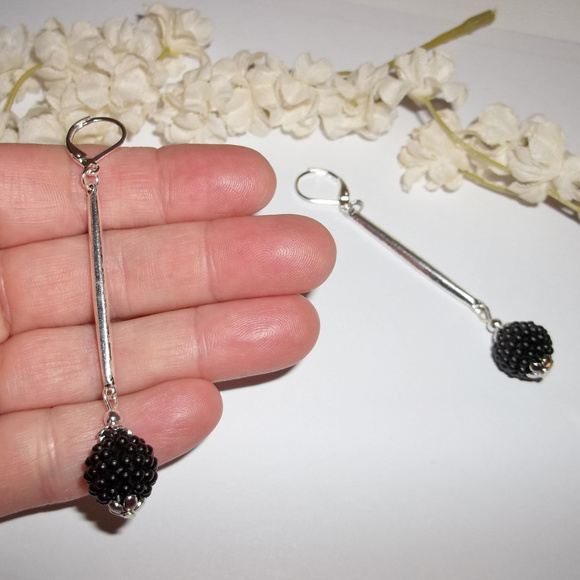 Extra Long Black & Silver Earrings Set Jewelry Trendy Gift Idea For Her NWT 4884 - Picture 6 of 10
